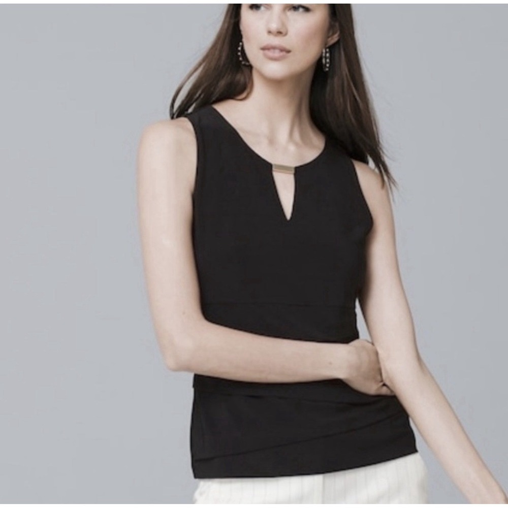 WHBM Women's Tiered Black Sleeveless Size XS Keyhole Neckline